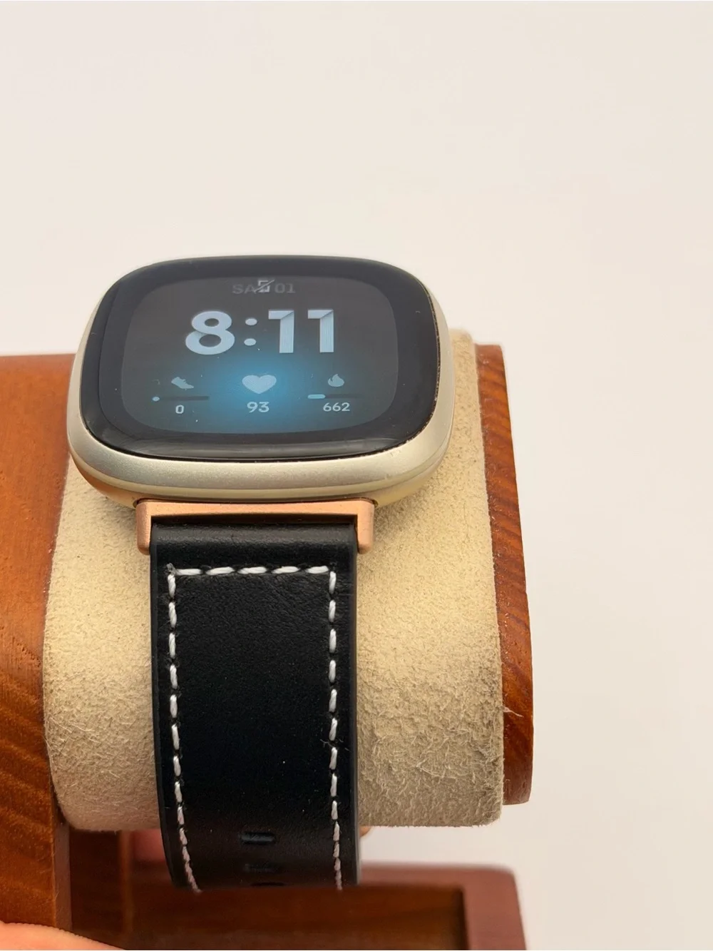 Fitbit Versa 3, Tested, Charger Included, New Leather Band, Gold Case